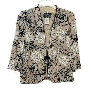 Alex Evenings Light Blazer Gold/Glittery Tan Black Floral Rhinestone/Broach